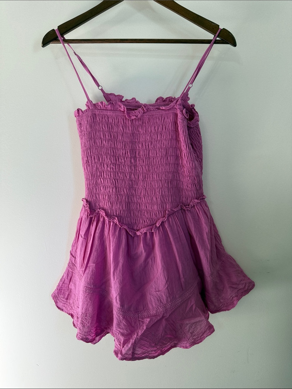 American Eagle Outfitters Cotton Pink Smocked Ruffle Romper